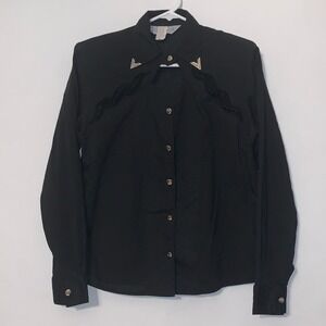 Lilia Smitty Women's Small Black Button Down Long Sleeve Blouse Western Accents